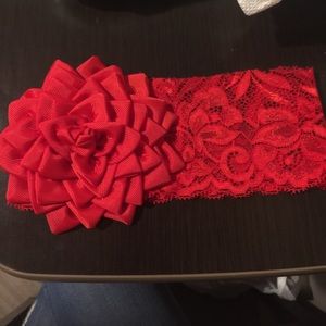 Red flower/red lace girls headband!!